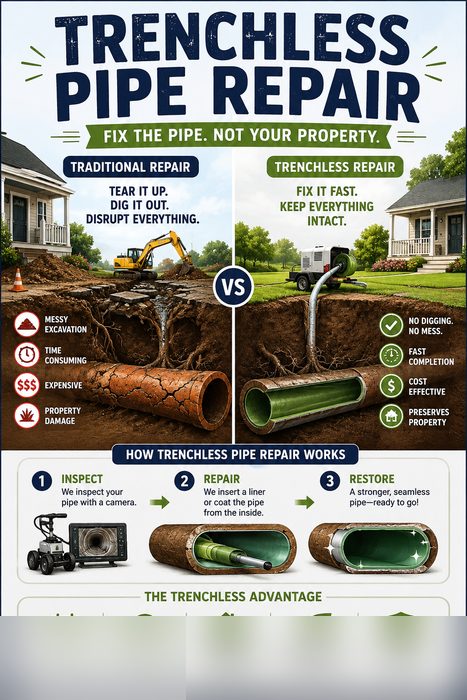 Traditional excavation vs trenchless pipe repair Flower Mound TX